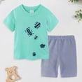 thumbnail image 2 of HCNTES Toddler Baby Spring Summer Clothes Kid Outfits Boys Short Sleeves T-Shirt Tops + Shorts Cute Outfits Set For 2t 3t 4t 5t 6t 7t 8t 9t Kids(X-Mint Green,4-5 Years), 2 of 5