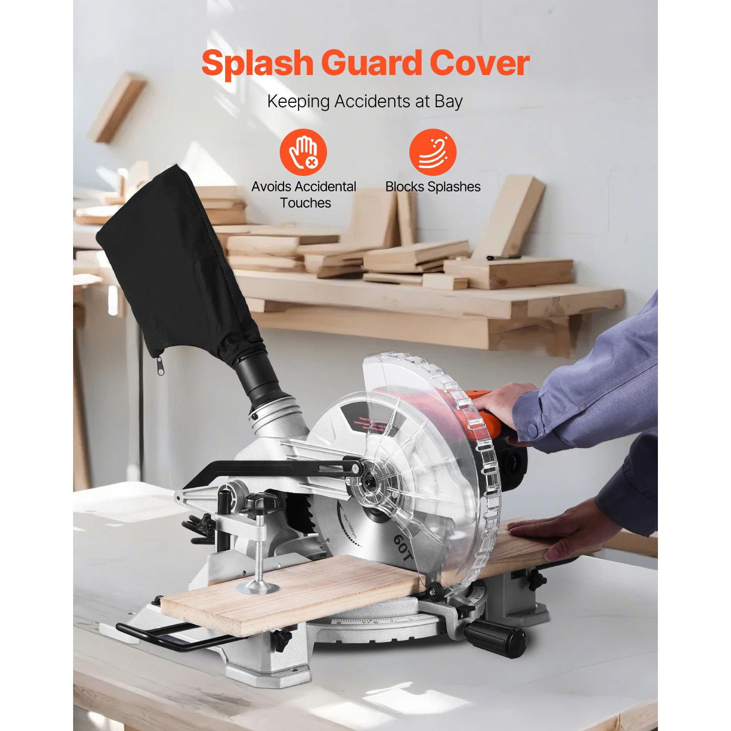 Dranite 10-Inch Compound Miter Saw, 15 Amp Motor, 60-Tooth Carbide Blade, Single Bevel 0-45 Degrees, Corded Electric for Precision Woodworking Cuts