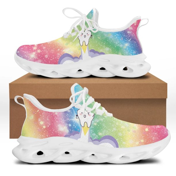 Yikeluo Zapatos planos de primavera con estampado de dientes para mujer, cómodos, de malla, con cordones