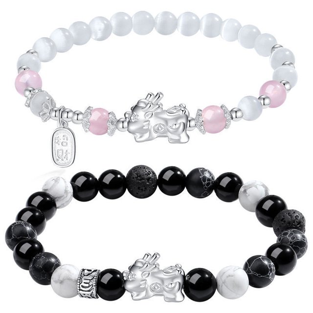 Set de pulseras para parejas, colgante Pixius de plata 925