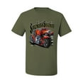 thumbnail image 2 of Wild Bobby, Smokin & Strokin Vintage Red Hot Rod and Motorcyle Cars and Trucks Men's Graphic T-Shirt, Military Green, 3XL, 2 of 3