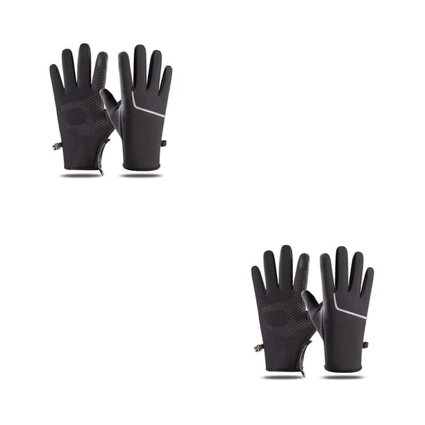 Sonducket Guantes térmicos de invierno Pantalla táctil Vellón grueso Clima frío Correr Esquí Calentador de manos Manoplas impermeables para Negro 2piezas