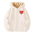 thumbnail image 4 of XEGLSBU Girls Winter Coat Size 7-8 Girls Zip up Hooded Jacket with Print Cute Casual Winter Warm up Outerwear for Kids with Pockets Girls Winter Coat A-Beige Size 8-9 Years, 4 of 4