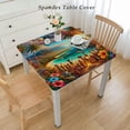 thumbnail image 2 of COMIO Hawaiian Aloha Vintage Colorful Swirl Dolphins Palm Trees Flowers Square Tablecloth with Elastic Edge White, 2 of 7