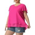thumbnail image 4 of Agnes Orinda Women's Plus Size St. Patrick's Day Chiffon Top Ruffle Short Sleeves V Neck Double Layered Hem Casual Blouses 3X Hot Pink, 4 of 7