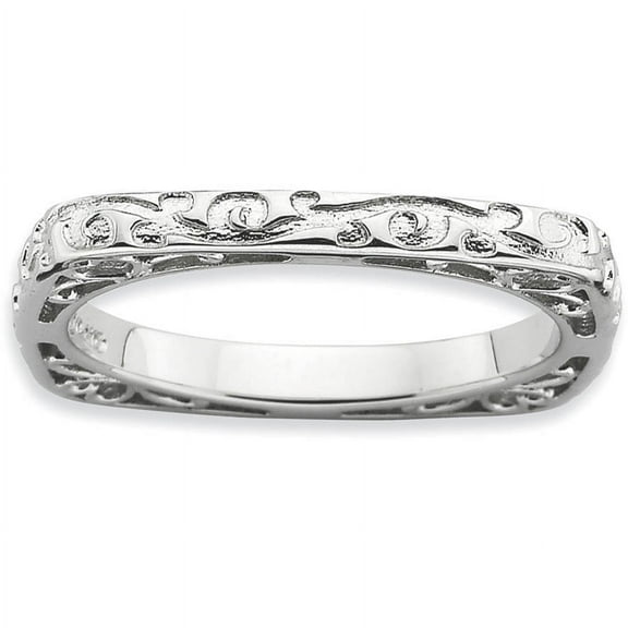Sterling Silver Polished Rhodium-Plate Square Ring