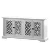 Twin Star Home Sideboard with Tempered Glass Panels in White