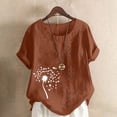 thumbnail image 1 of Lydiaunistar Womens Spring Tops Plus Size Casual Printed Short Sleeve Button Blouse Round Neck T-Shirt Lightweight Polyester Coffee, 1 of 4