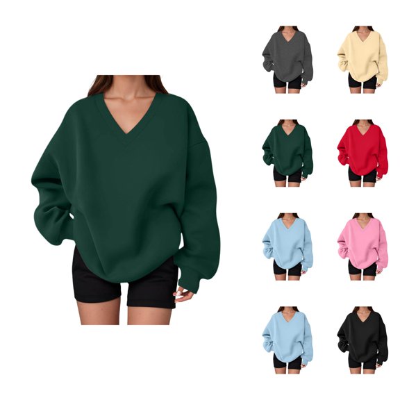 Sweatshirt for Women Long Sleeve Comfort V Neck Loose Sweat Shirts Pullover Tops