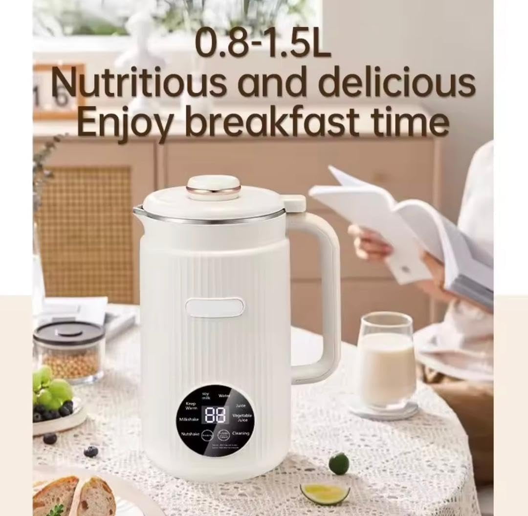 Koudindg Automatic Electric Soybean Milk Machine, 1200ML Intelligent Food Blender, Filter-free Milk Maker, Rice Paste Maker with Kettle