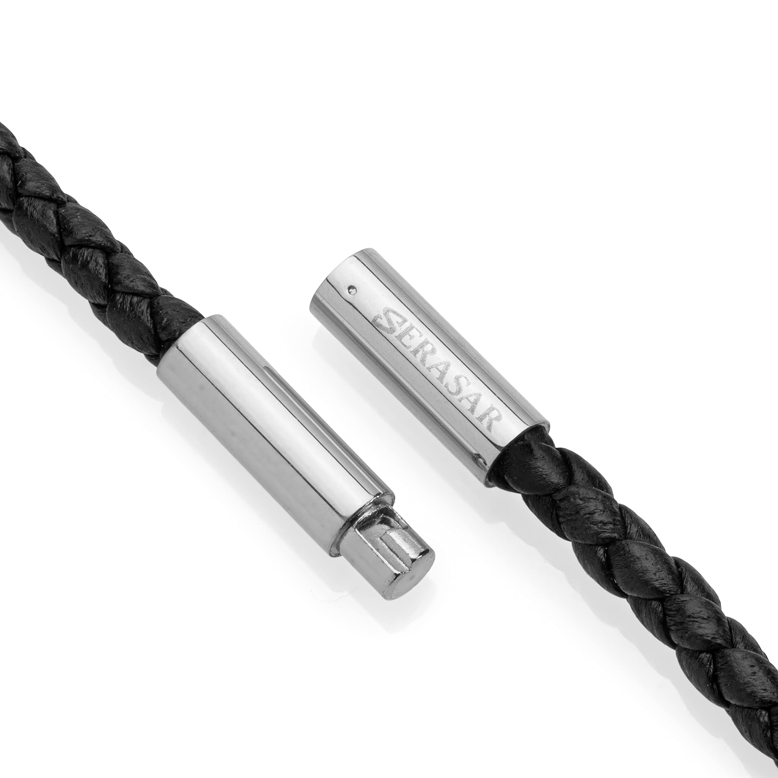SERASAR Men's Leather Necklace "Solid" with Stainless steel Pendant and Magnetic Closure, Silver 50cm, incliding Gift box