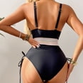 thumbnail image 4 of Women Tummy Control Swimsuits One Piece Slimming Modest Bathing Suit Color Block Drawstring Swim Suits (Black, L), 4 of 8