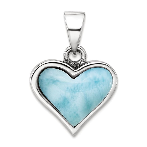 925 Sterling Silver Rhodium Plated Larimar Love Heart Pendant Necklace 19.5x14.5mm Wide Pendant for Women