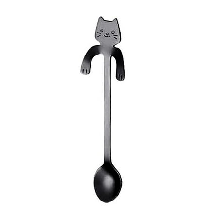 

Farfi Cartoon Cats Long Handle Stainless Steel Coffee Tea Hanging Spoon Kitchen Supplies (Black Short)