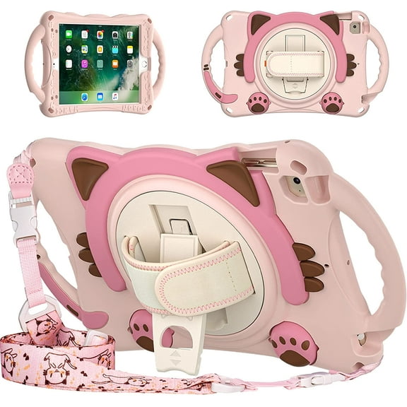 KIQ iPad Mini Case, Cute Adorable Animal Cat Case Cover for Apple iPad Mini 1st 2nd 3rd 4th 5th Gen [Cat Shield Pink]