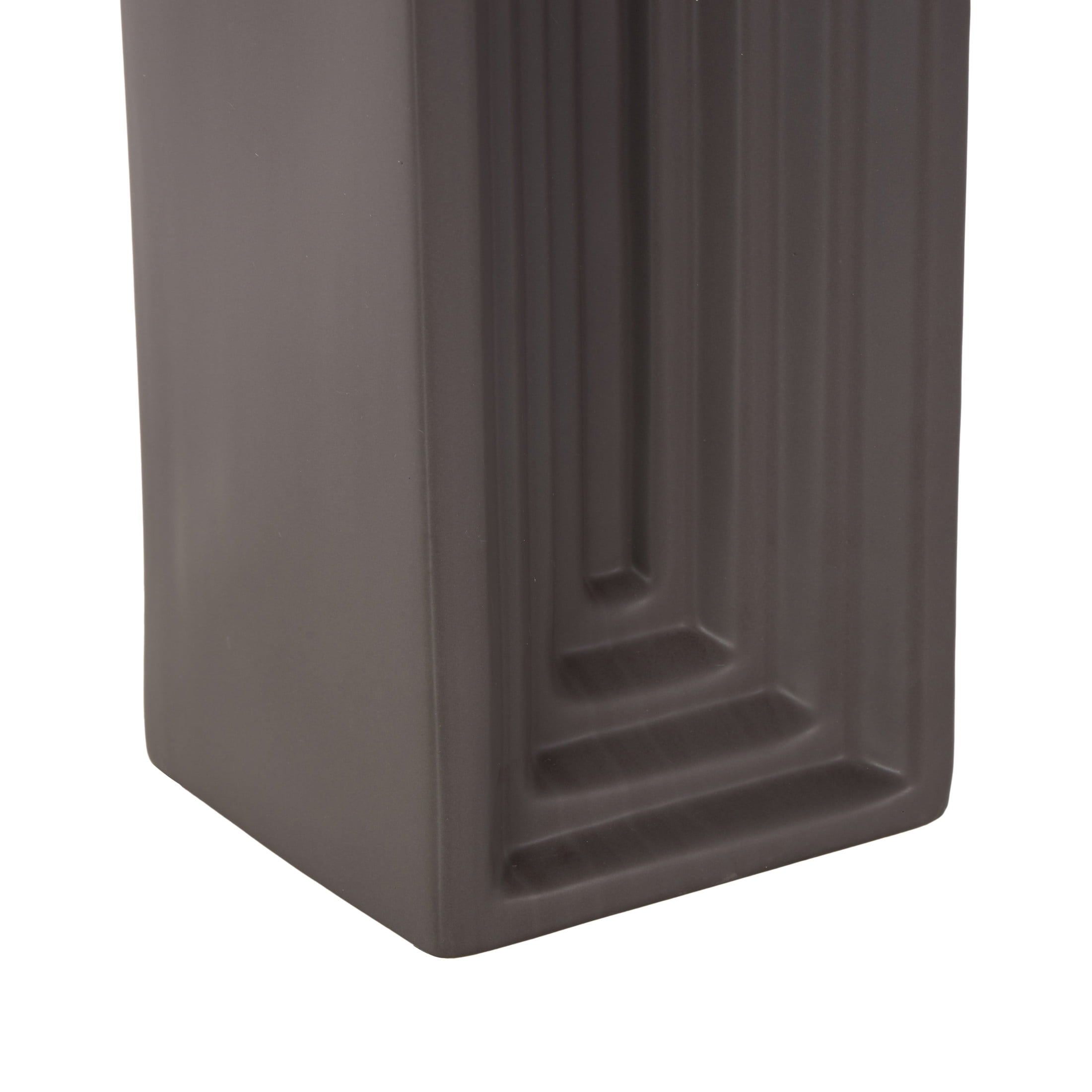 DecMode 18" Geometric Concaved Rectangular Black Ceramic Vase