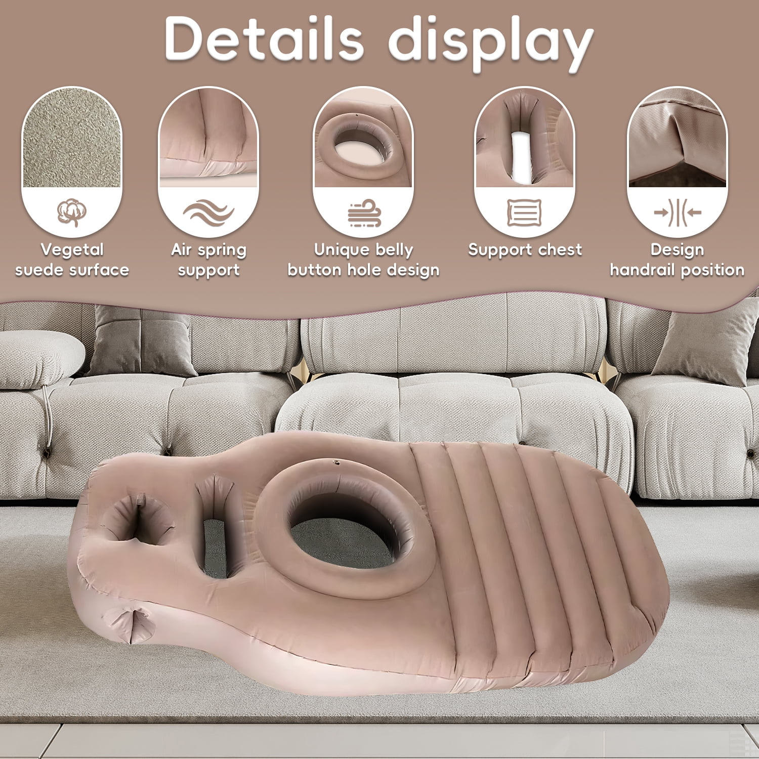Aorsher Inflatable Pregnancy Pillow with Electric Air Pump, Full Body Maternity Pillow with Belly Hole for Side & Prone Sleeping, Portable Pregnancy Must Haves, Comfortable Airbed for Pregnant Women