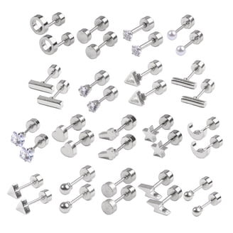 SHOWNICE Surgical Steel Flat Back Earrings Set - Hypoallergenic Sleeping Studs & Hoops For Cartilage, Helix Piercings