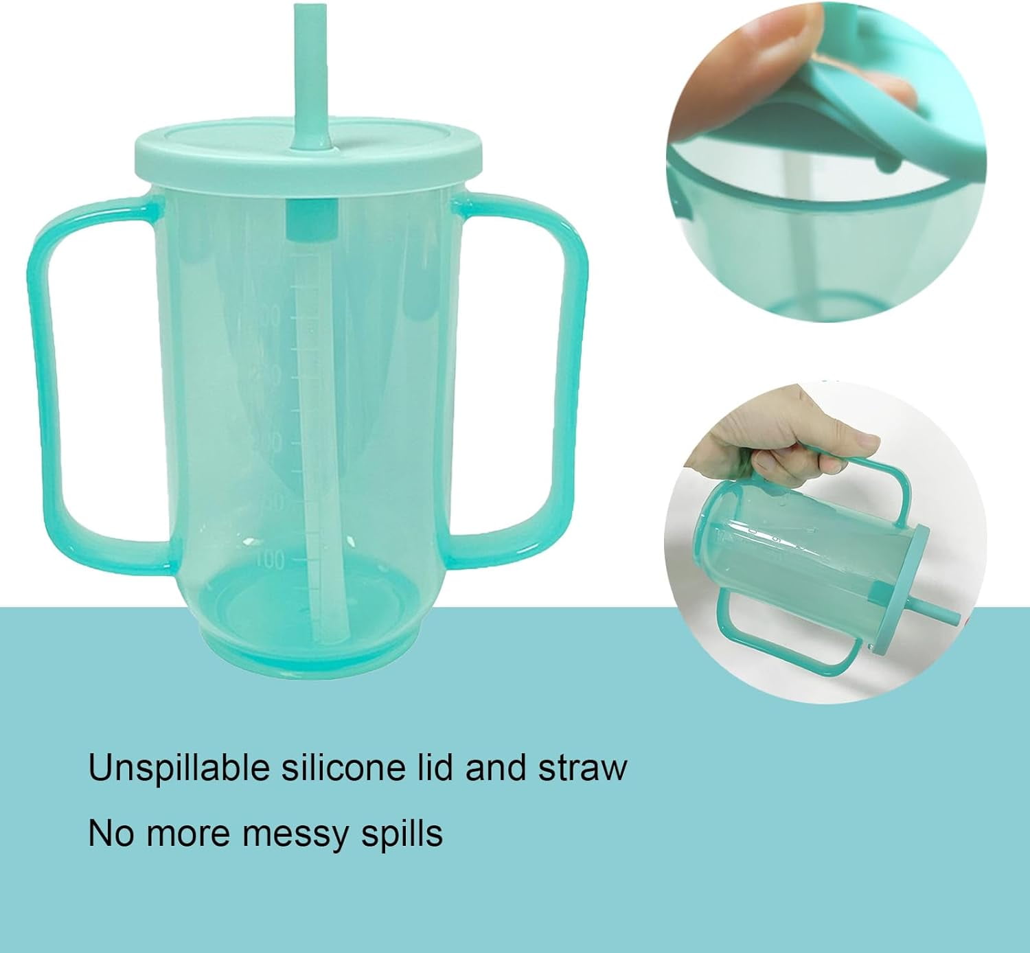 ABPETE 2 Pack Adult Sippy Cups for Elderly 12oz No Spill Cup for Adults Dysphagia Cups with 2 Handles Straw for Disabled Patients Limited Mobility