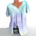 thumbnail image 1 of Qucoqpe - Blusa de talla grande para mujer, estilo informal, con degradado, escote en V, manga corta, fruncida, para verano, en liquidación, 1 of 5