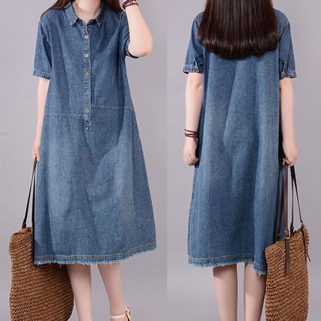 EGNMCR Robes d'Été Femmes Tendance 2024 Mode Femme Robe Femme Fermeture Éclair Col à Revers Manches Courtes Longueur Genou Robe