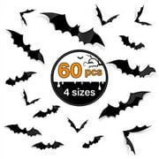 Kidtion 3D Bats Halloween Decorations 60 PCS, Upgraded Halloween Decor with 4 Different Sizes, Removable PVC Bats Decor with Easy Operation, Realistic Halloween Bats for Outdoor Decor & Indoor Dco