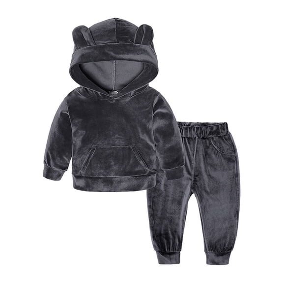 Usaibhir Boys Girls 2 Pcs Velvet Sweat Suit Outfits Toddler Kids Long Sleeve Pullover Hoodie Elastic Waist Sweatpants Set 9M-7T