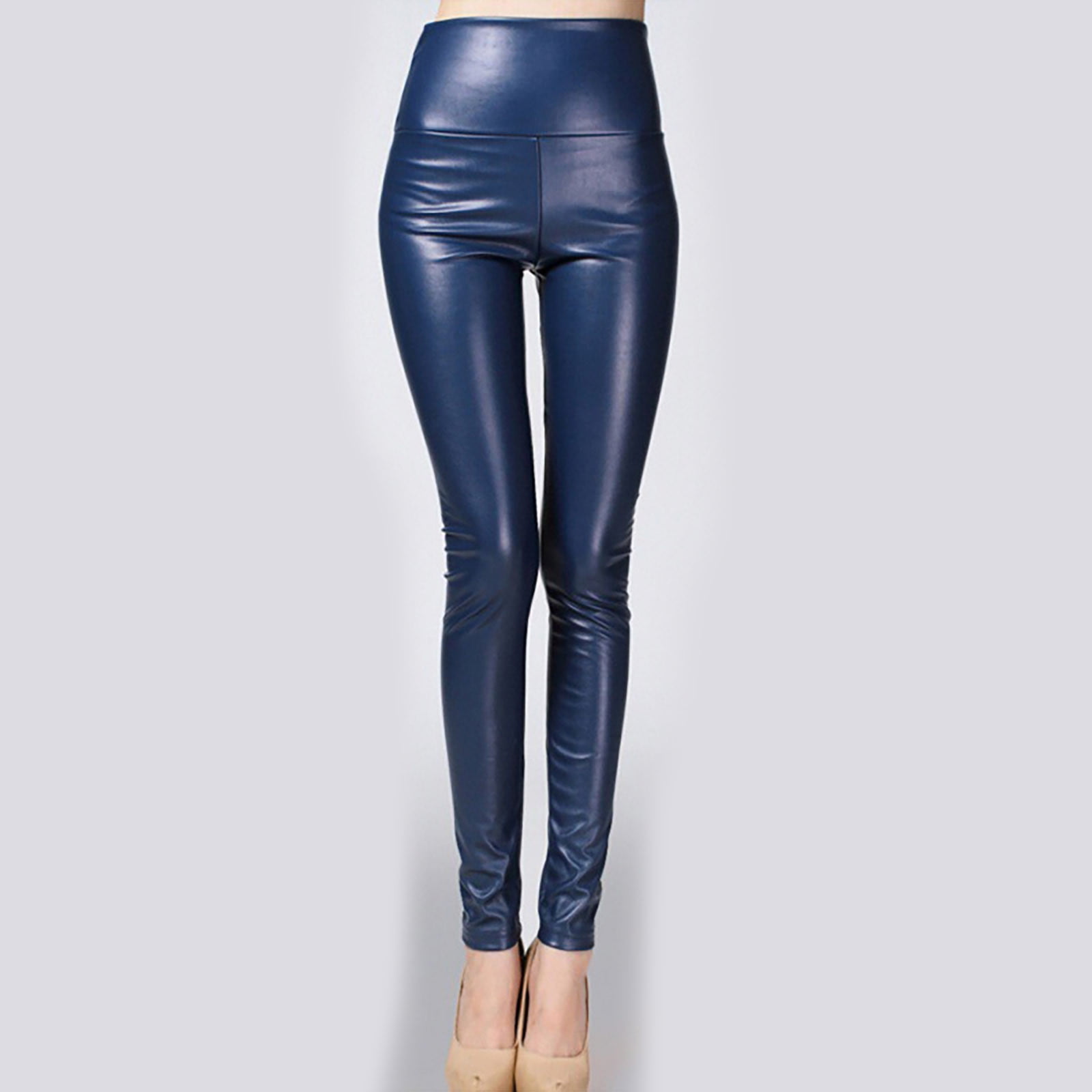 iHPH7 Leather Leggings Faux Leather Leggings for Women Pleather Leggings High Waist Tummy Control Leggings Faux Leather Pants High Waisted Leather Leggings High Waisted Leather Pants Blue 1 XL