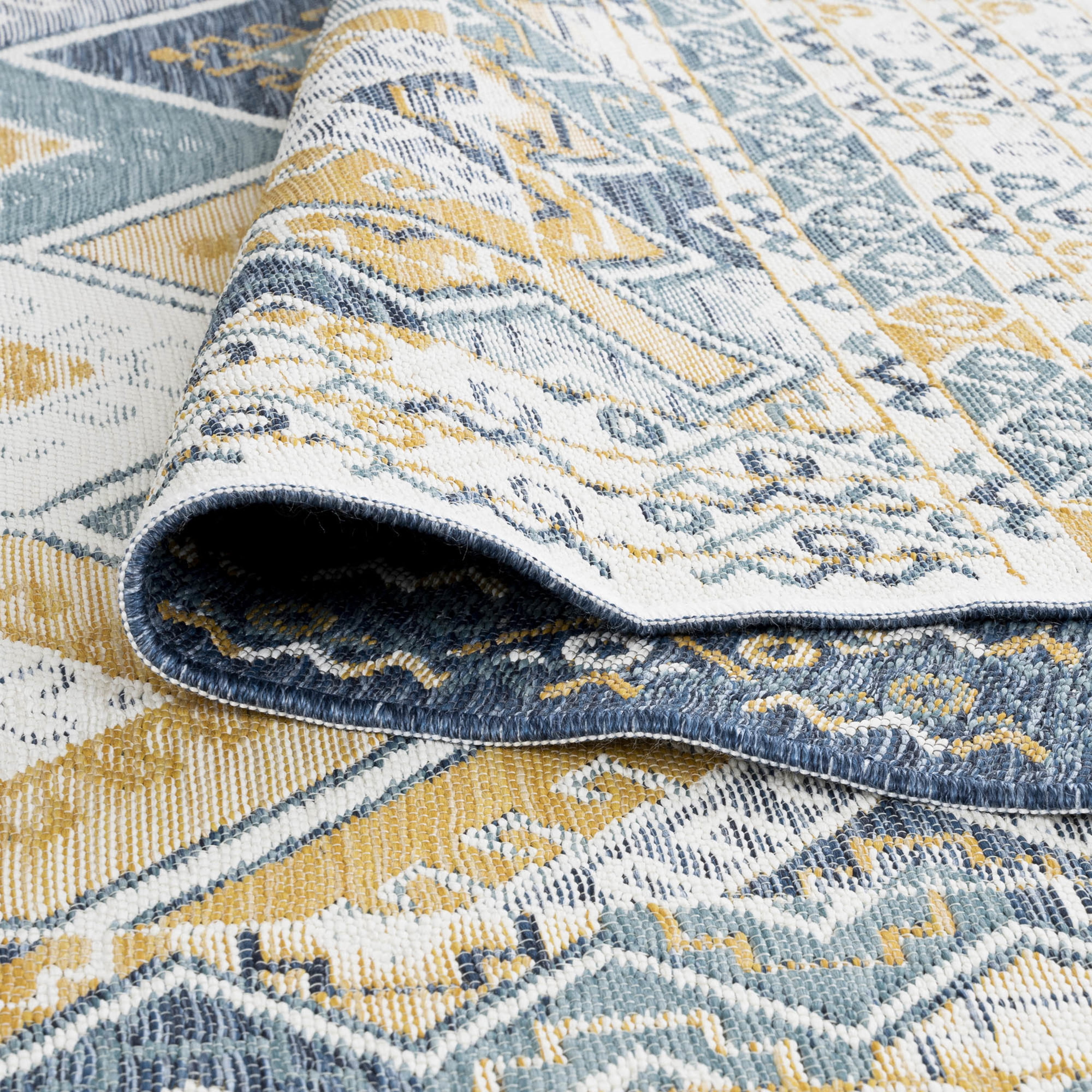 Bliss Rugs Geometric Indoor Outdoor Rug Reversible Runner Rug for Patio, Hallway, Entryway, Deck, Navy ,2' x 8'