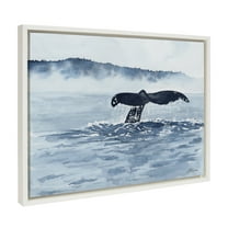 Kate and Laurel Sylvie Whale Watching Framed Canvas Wall Art by Julie Maida, 18x24 White, Scenic Ocean Animal Wall Decor Artwork