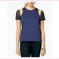 thumbnail image 2 of Rebellious One Juniors' Lace-Sleeve Striped-Shoulder Top (Navy, S), 2 of 2