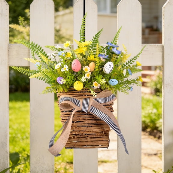 Cheapark Spring Door Basket Wreath Egg Decor Wall Hanging Farmhouse Floral Ornament Home Daily Entrance Decoration