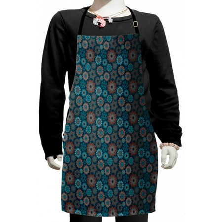 

Flower Kids Apron Summer Season Illustration with Blooming Petals with Ornate Swirls and Stars Boys Girls Apron Bib with Adjustable Ties for Cooking Baking Painting Orange Dark Blue by Ambesonne