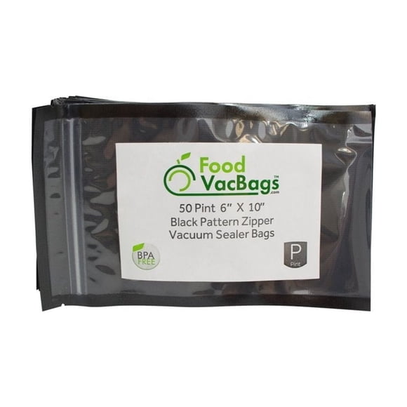 FoodVacBags Pint Zipper 6" X 10" Vacuum Seal Bags/Pouches - Black Back Clear Front (50 Count) - Resealable