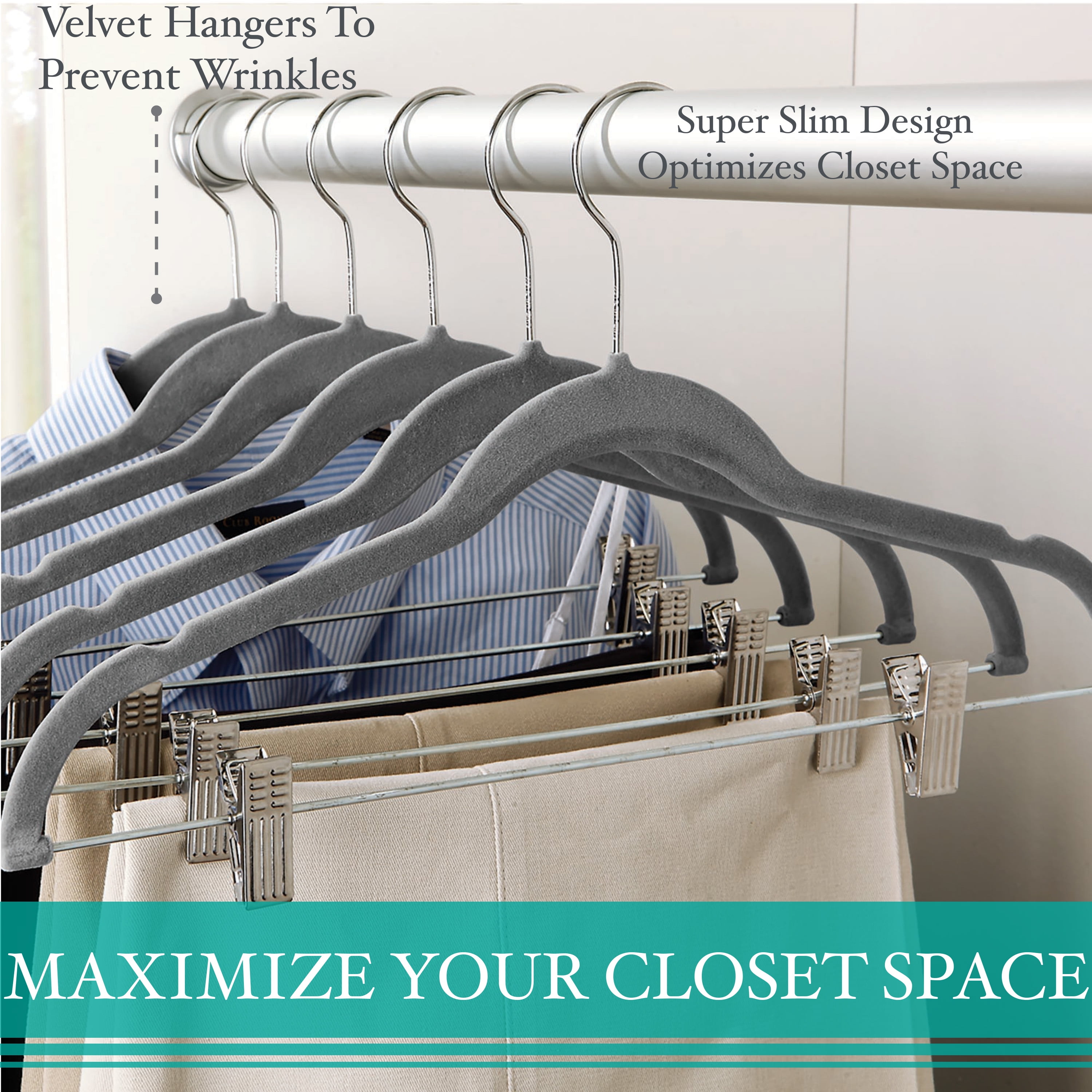 Simplify Extra Wide 21 Velvet Coat Hanger, 6 Pack: Grey