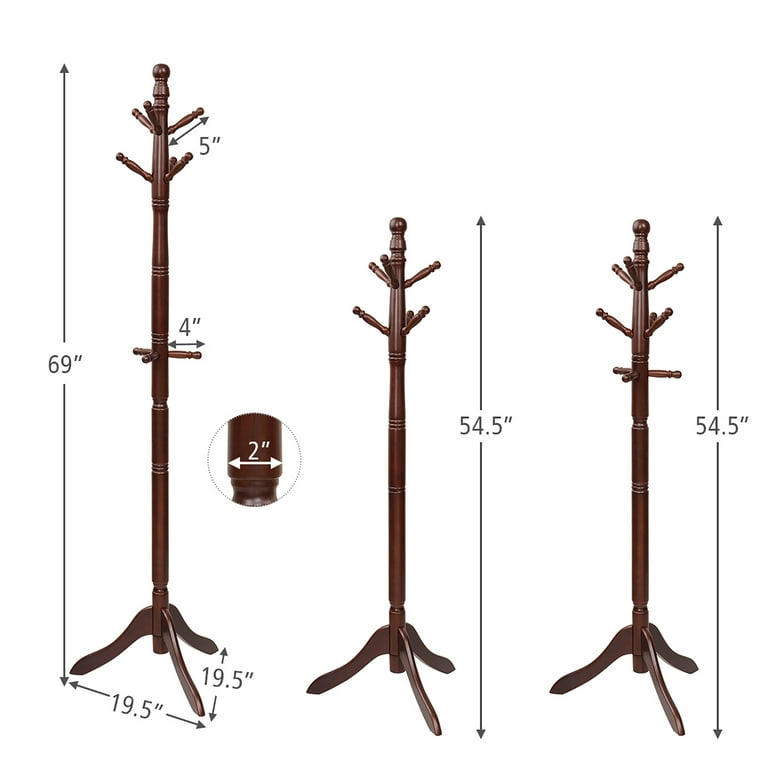 Costway Wooden Coat Rack Stand Entryway Hall Tree 2 Adjustable