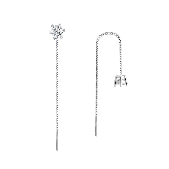 Silver Threader Cubic Zirconia Earrings for Women Dangle Chain Pull Through Statement Earrings Minimalist Jewelry