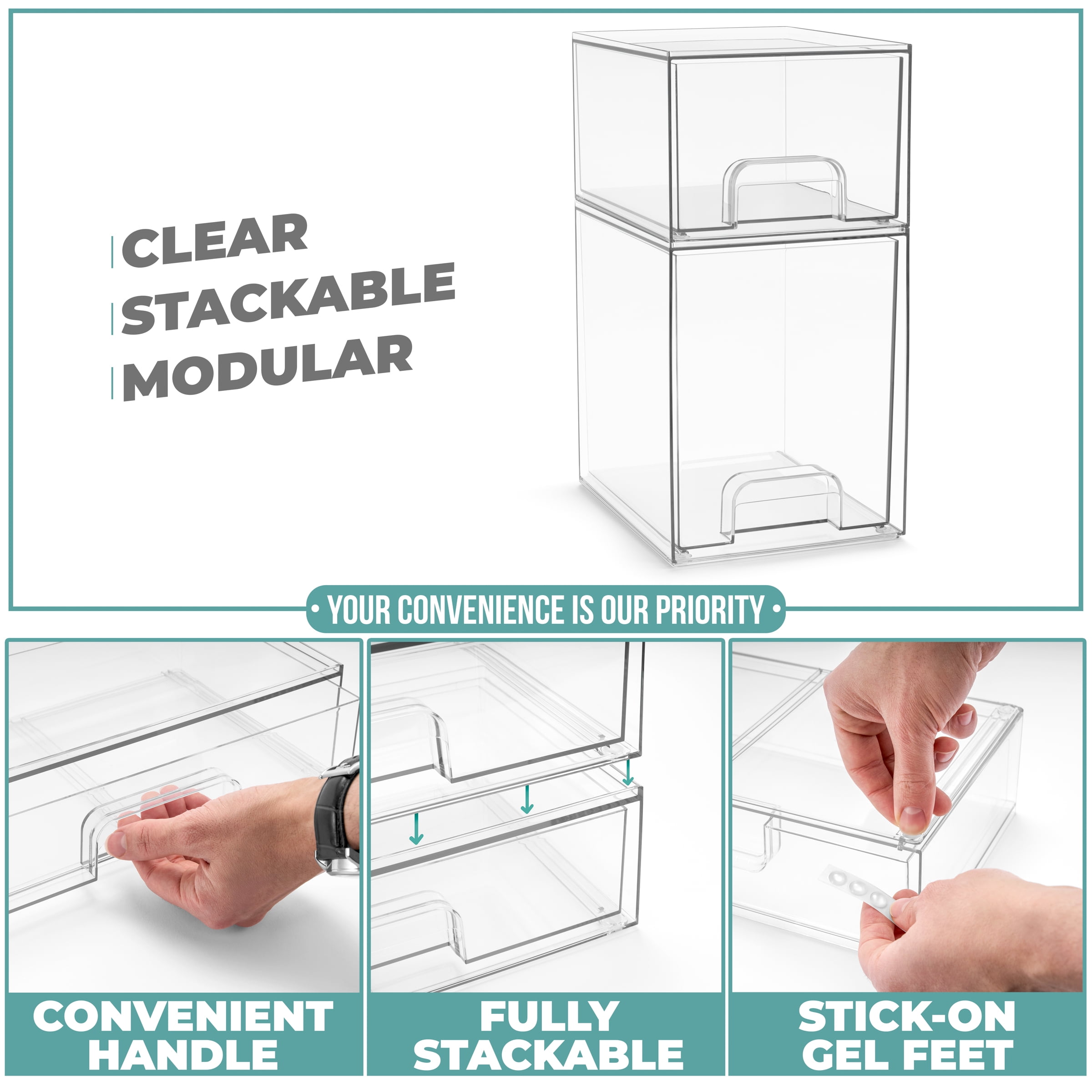 Sorbus Tall & Small Acrylic Storage Drawers, Clear Baby Organizer Bins, 2-Pack