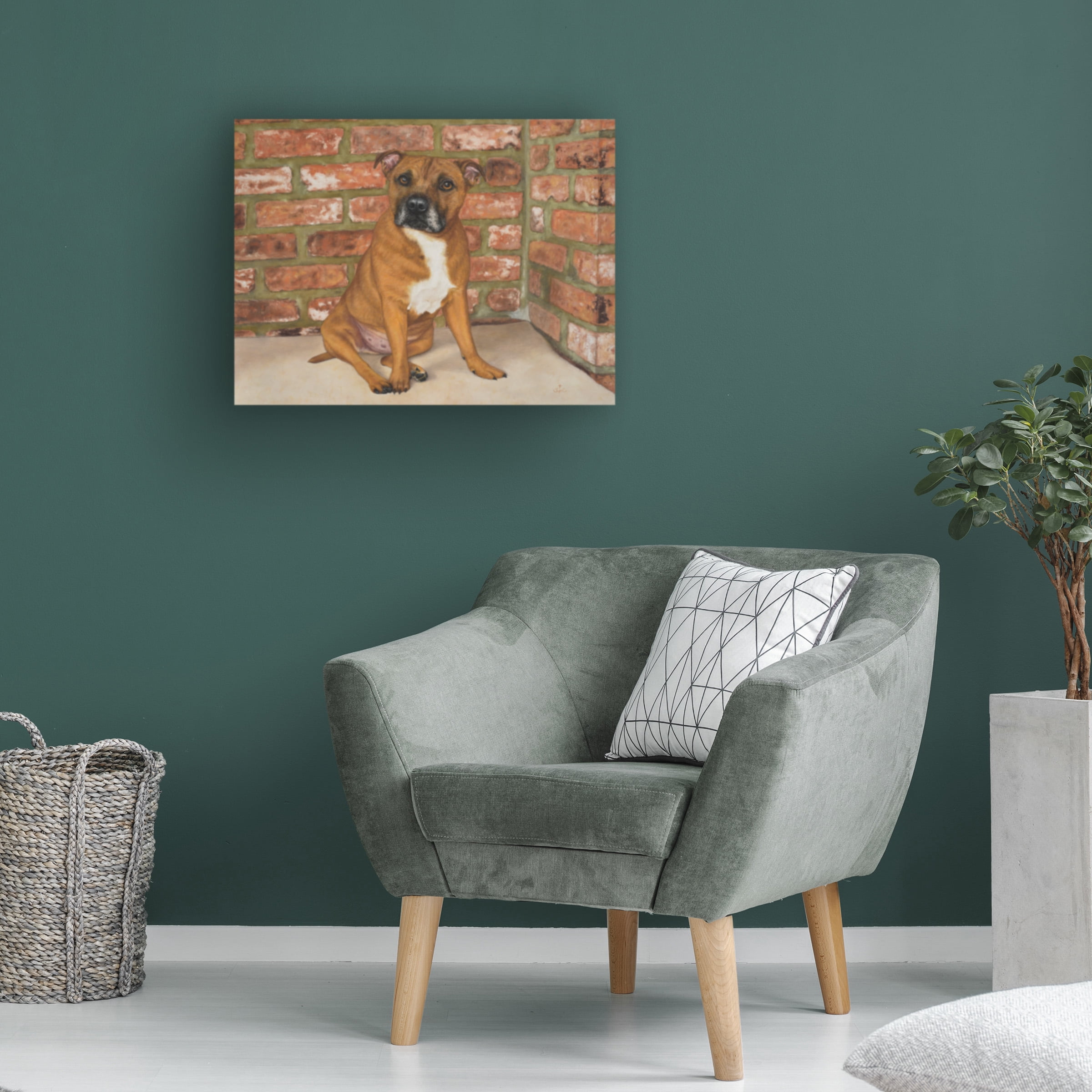 Steve Crockett 'Pet Portrait Of Troy The Staffordshire Bull Terrier' Canvas Art
