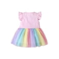 thumbnail image 2 of Girl Ruffles Fly Sleeve Dress Rainbow Mesh Yarn Stitching A-line Princess Dress, 2 of 6