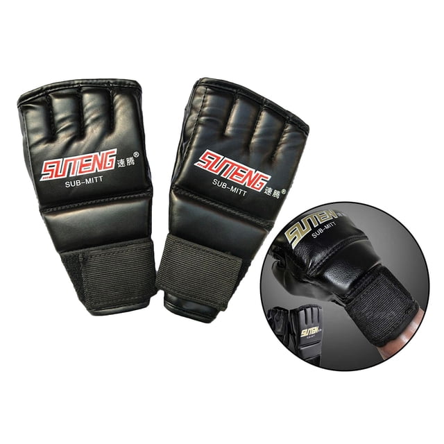 Guantes de boxeo Baoblaze Guantes de medio de cuero Guantes trenamiento para boxeo Muay Thai MMA negro 3