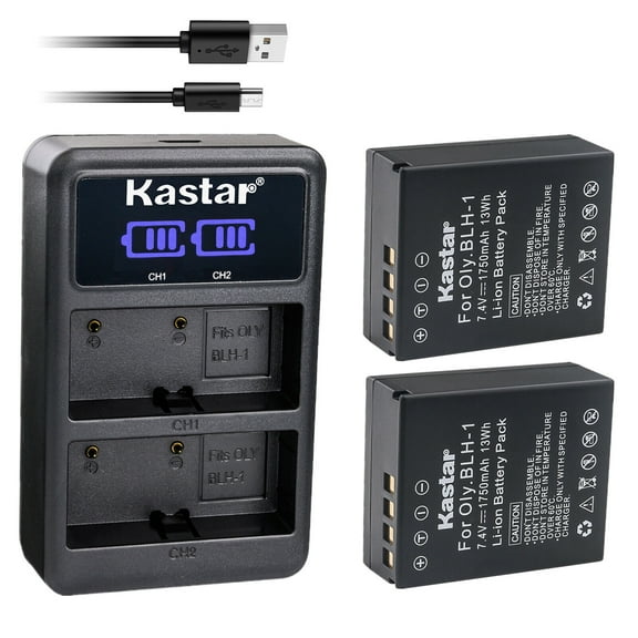 Kastar 2-Pack BLH-1 Battery and LED2 USB Charger Compatible with Olympus OM-D E-M1 Mark II, OM-D EM1 Mark II, OM-D E-M1 MARKII, OM-D E-M1X EM1X, OM-D EM1 Mark III, OM-D E-M1 MARKIII Mirrorless Camera
