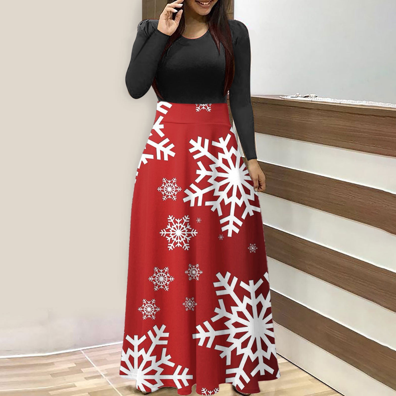 pstuiky Womens Summer Dresses Women s Plus Size Christmas Print Sleeve Round neck Ankle Length Dress Maxi Dresses Sale Walmart