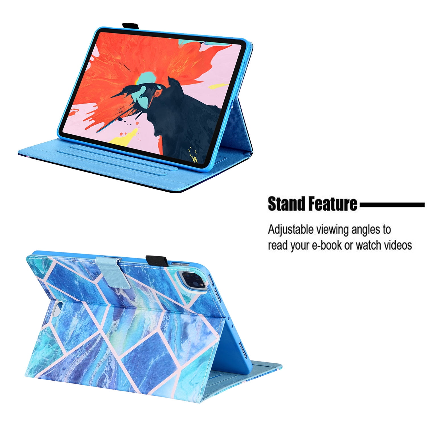 iPad Air 4th Gen Case 10.9", iPad Pro 11 Case 2021/2020/2018, Allytech PU Leather Slim Auto Sleep Wake Shockproof Kickstand Pencil Holder Case Cover for Apple iPad Air 4, iPad Pro 11,Blue Grid