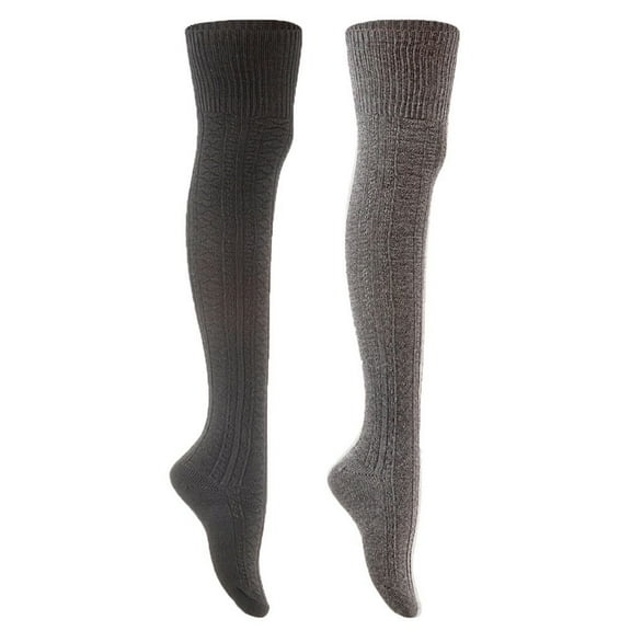 Lian Style Women's 2 Pairs Long Lasting, Colorful and Fancy Thigh High Over the Knee High Cotton Socks JMYP1025 Size 6-9 Black, Dark Grey