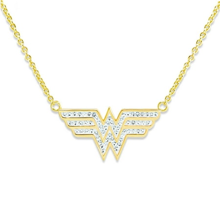 Silver Plated WonderWoman Crystal Logo Necklace