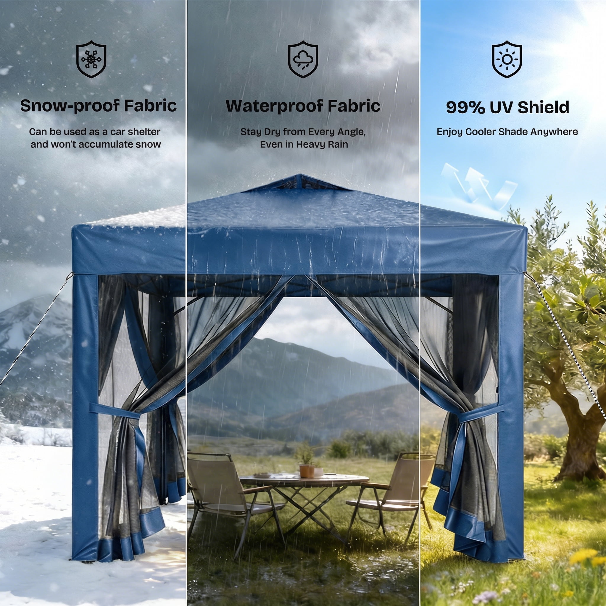 Advwin 10x10 Pop Up Canopy Tent with Netting, Instant Folding Outdoor Gazebo with Wheeled Carry Bag, 3 Adjustable Heights, 4 Sandbags & 4 Ropes, Portable Canopy Shelter for Patio, Backyard, Camping,