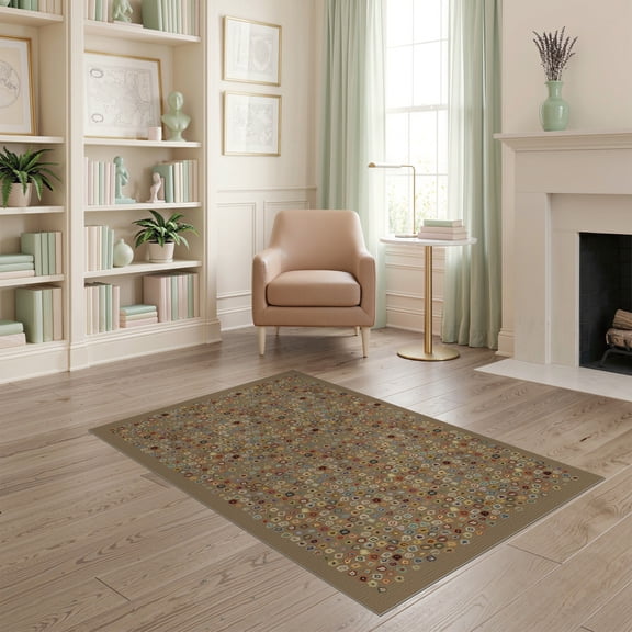 ODIKA 4'x6' Brown Multicolor Mosaic Design Washable Area Rug Playful Geometric Pattern with Vibrant Accents for Home Office, Under Desk, Non-Slip Chair-Friendly, Flatwoven