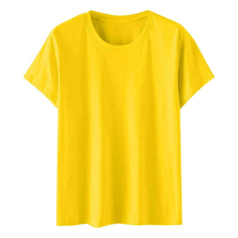 Zpanxa Womens Tops Short Sleeve Summer T Shirts Curved Hem Casual Fashion Shirts Yellow M