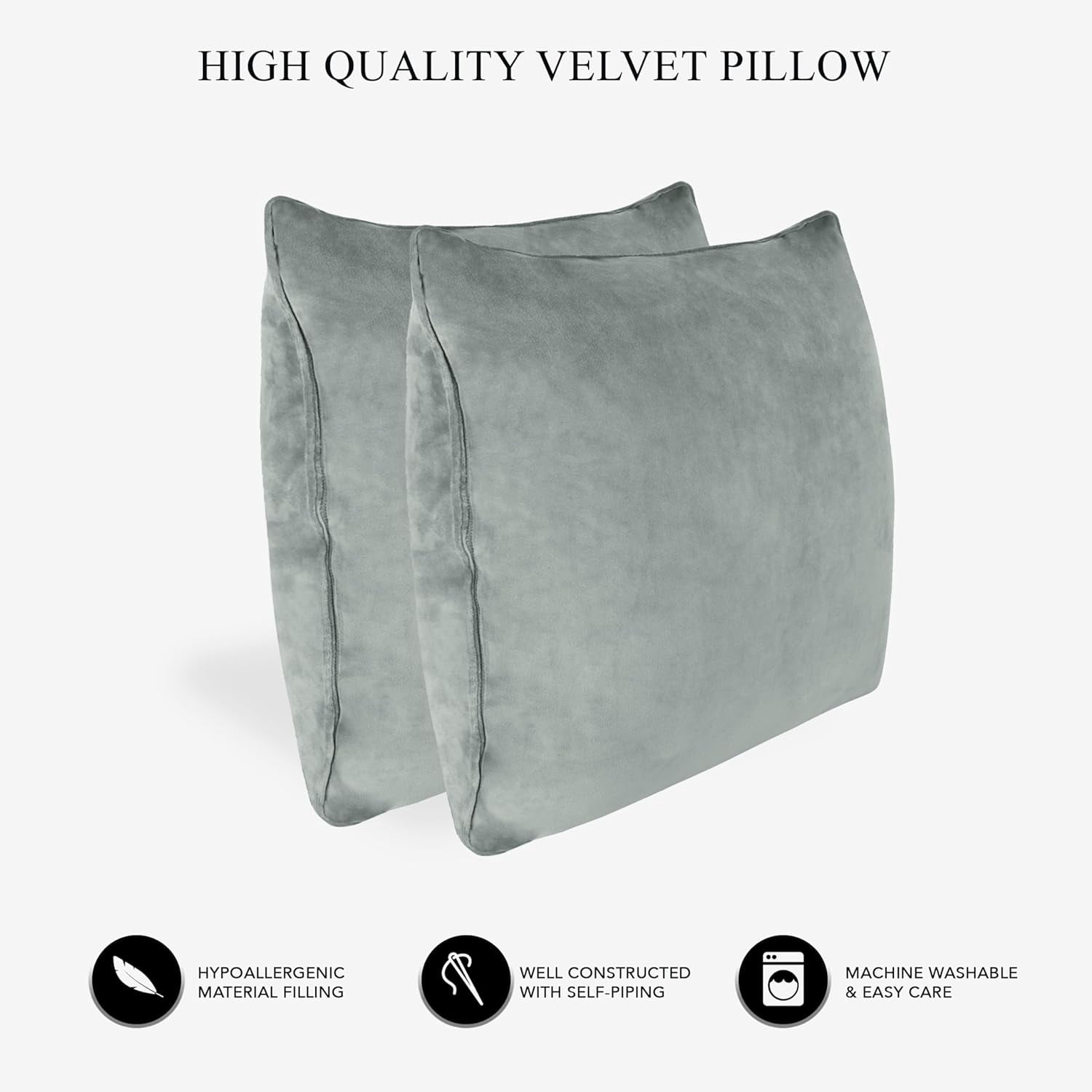 A1HC Hypoallergenic Down Alternative Pillow Inserts, 20x20 in, Square, Pack of 2, Dove Grey